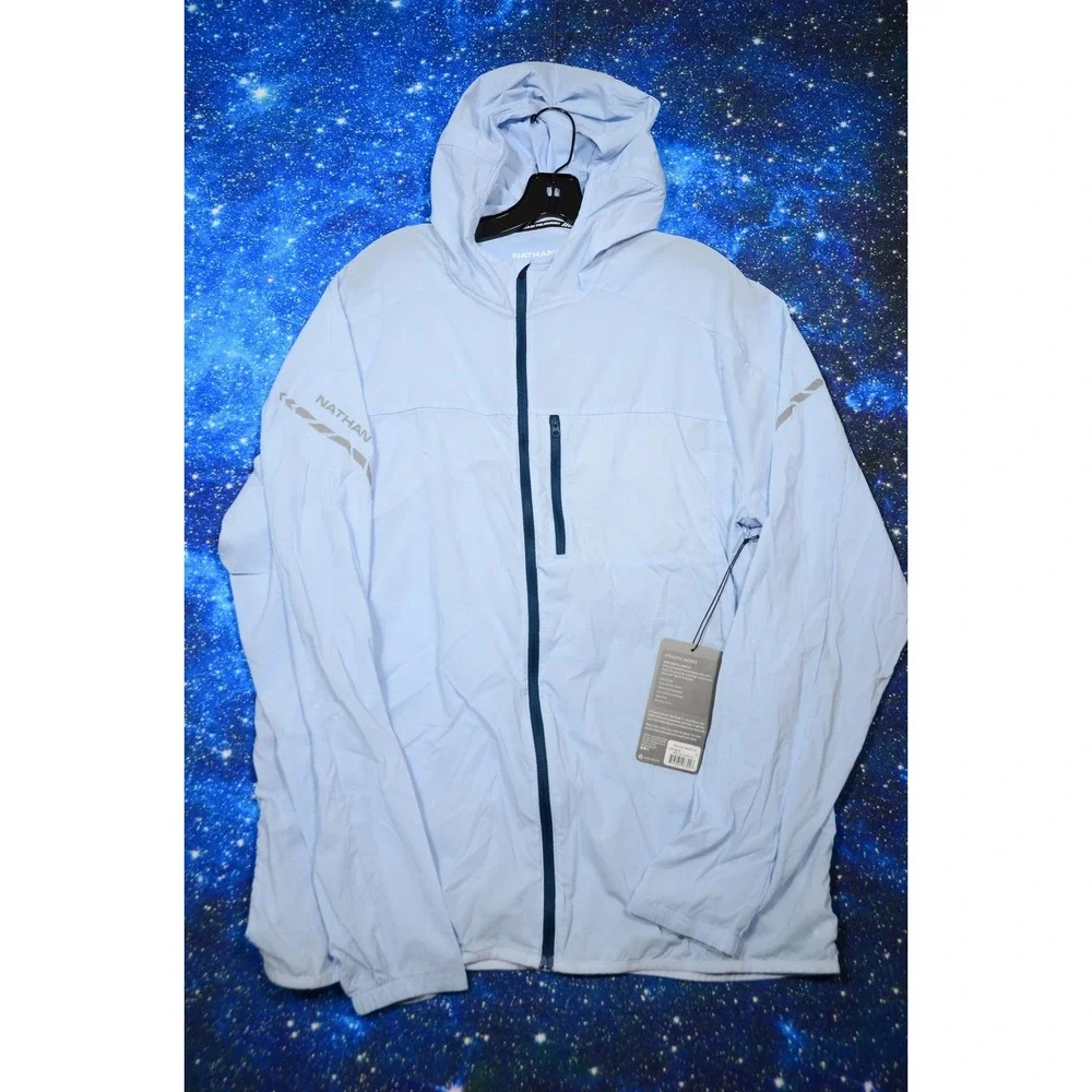 Nathan Stealth Jacket 2.0 Mens XL Blue Hooded Running Windbreaker Lightweight